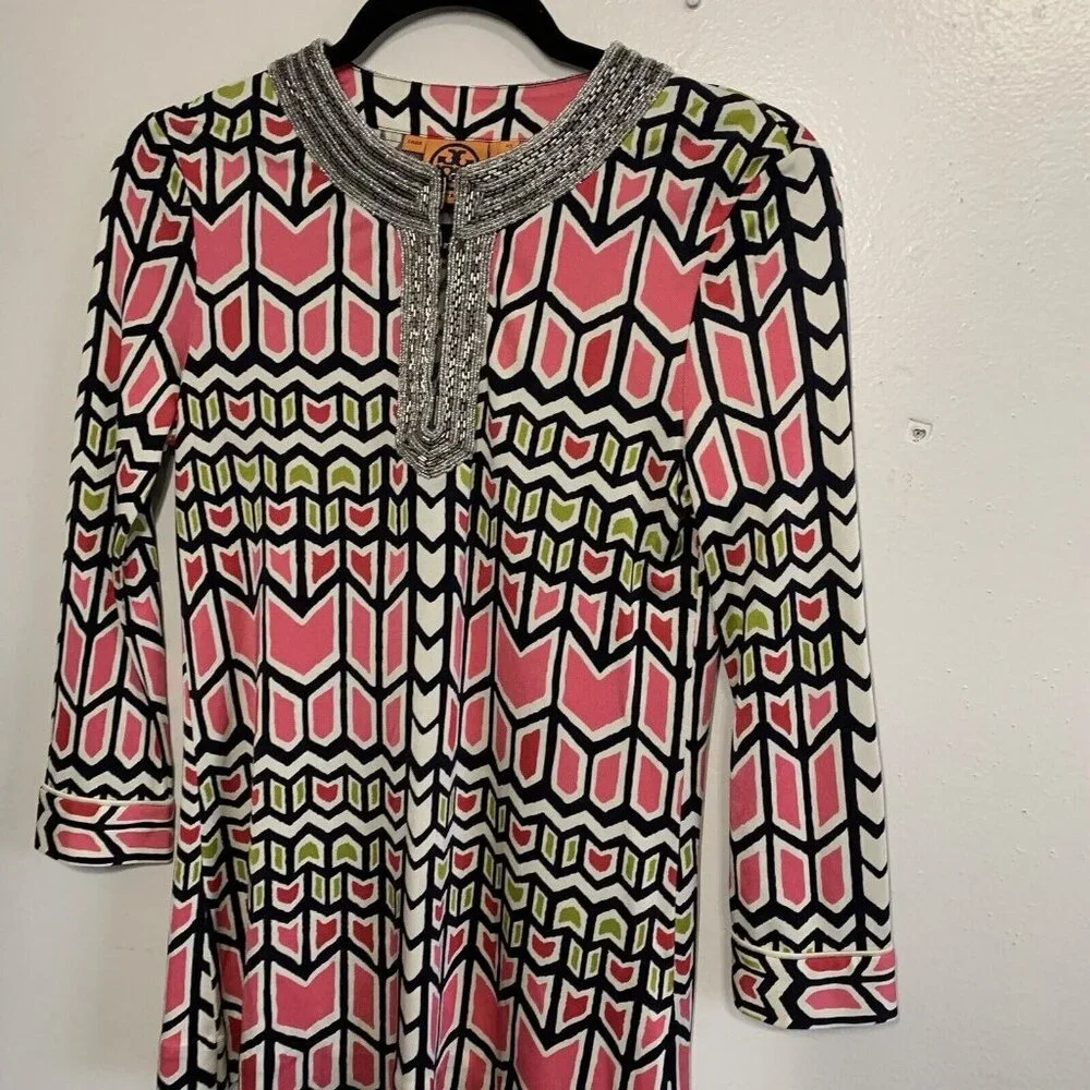 Tory Burch Silk Beaded Sequin Tunic Top Women’s XS Embellished Resort Preppy